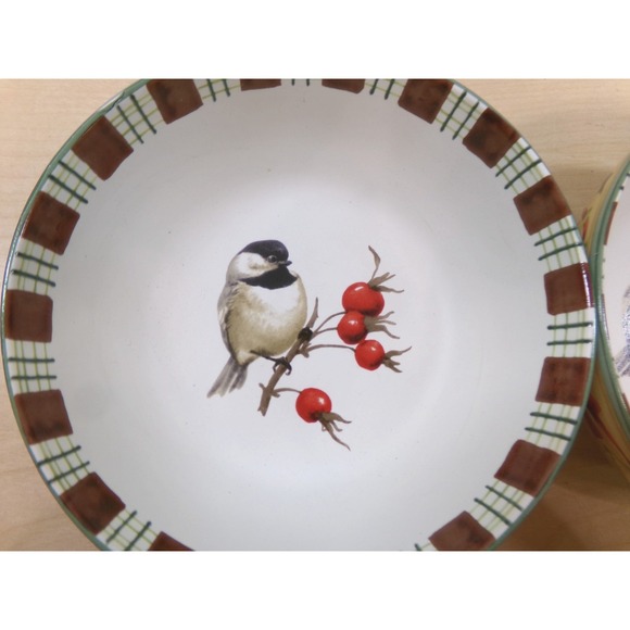 Lenox Winter Greetings Chickadee Everyday 7" Soup Cereal Bowls Lot of 2 - Picture 3 of 7